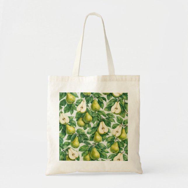 Bolso De Tela Patrón Botánico de Rodajas de Pera (Frente)