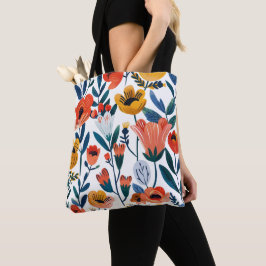 Bolso De Tela Patrón Botánico Floral Folk Vintage Terracota T