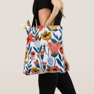 Bolso De Tela Patrón Botánico Floral Folk Vintage Terracota T