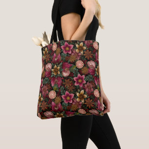 Bolso De Tela Patrón botánico floral y especias de Navidad