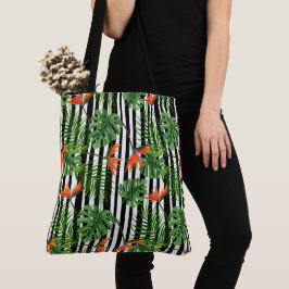 Bolso De Tela Patrón Botánico Rayado de Monstera Tropical