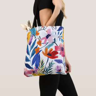 Bolso De Tela Patrón Botánico Tropical Moderno de Flor Silvestre
