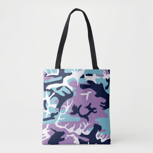 Bolso De Tela Patrón Camo - Blanco azul de la Marina Púrpura (Anverso)