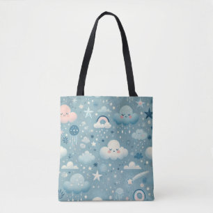 Bolso De Tela Patrón caprichoso de cielo con nubes, estrellas -