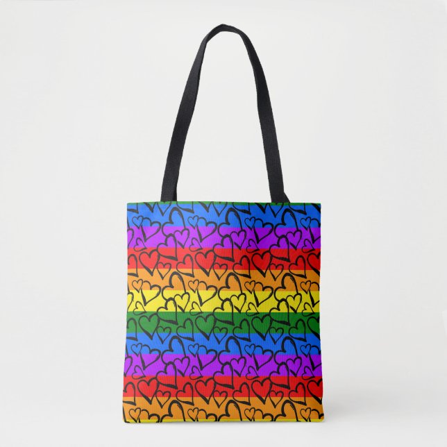 Bolso De Tela Patrón cardíaco arco iris (Anverso)