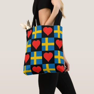 Bolso De Tela Patrón cardíaco de la bandera de Suecia orgullo pa