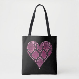 Bolso De Tela Patrón cardíaco Piel de serpiente rosado