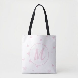 Bolso De Tela Patrón cardíaco rosado Girly Romántico Monogramado