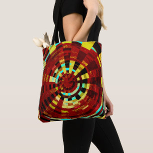 Bolso De Tela Patrón circular retro rojo negro azul amarillo mar