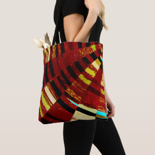 Bolso De Tela Patrón circular retro rojo negro azul amarillo mar