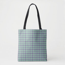 Bolso De Tela Patrón Clásico de Cuadros Verde Lima y Púrpura