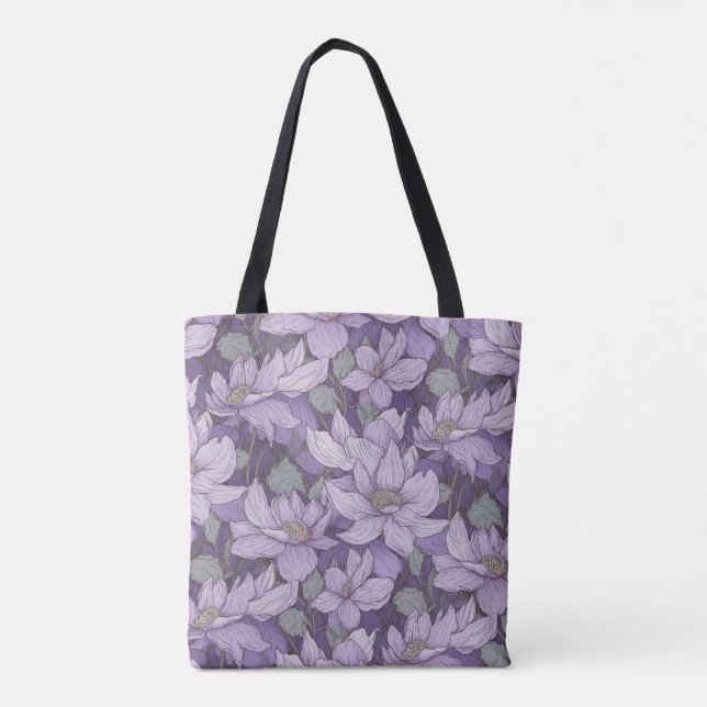 Bolso De Tela Patrón Clematis púrpura pálido (Reverso)