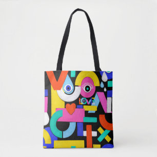 Bolso De Tela Patrón colorido abstracto con amor de palabra den