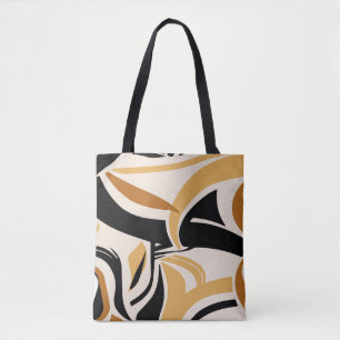 Bolso De Tela Patrón colorido de ondas abstractas en beige. Vint