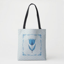 Bolso De Tela Patrón con un Tulipán Azul