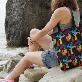 Bolso De Tela Patrón conejo conejo conejo conejo en negro