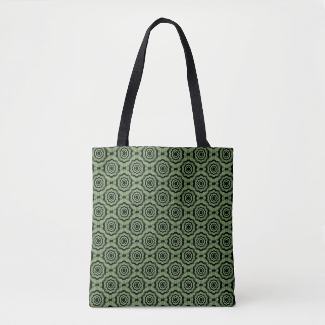 Bolso De Tela Patrón continuo de flor negra verde (Anverso)