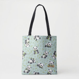 Bolso De Tela Patrón continuo de panda lindo y bambú