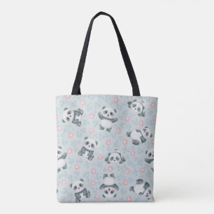 Bolso De Tela Patrón continuo de patas de panda y bambú adorable