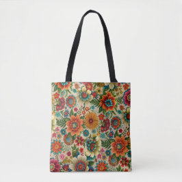 Bolso De Tela Patrón cottagecore de flor marrón púrpura naranja