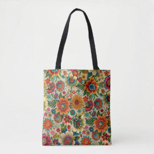 Bolso De Tela Patrón cottagecore de flor marrón púrpura naranja