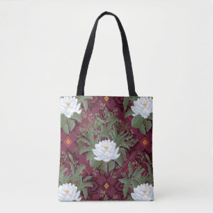 Bolso De Tela Patrón Crimson Lotus Elegance - El Lotus Blanco