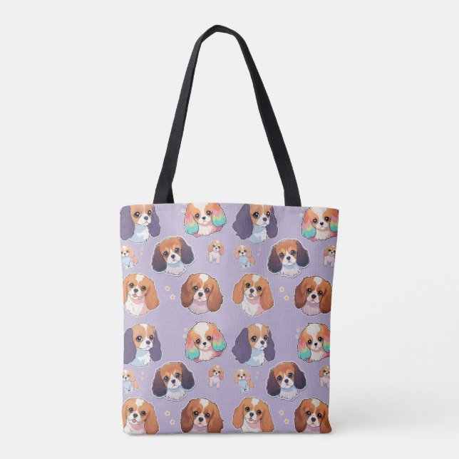 Bolso De Tela Patrón Cute Cavalier King Charles Pastel (Reverso)