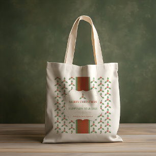 Bolso De Tela Patrón de acebo de Navidad Acebo verde Bayas rojas