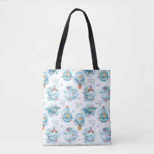 Bolso De Tela Patrón de acuarela de ballenas náuticas