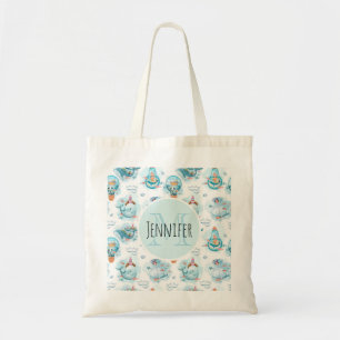Bolso De Tela Patrón de acuarela de ballenas náuticas