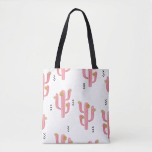 Bolso De Tela Patrón de acuarela de cactus rosados