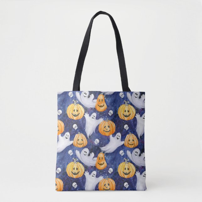 Bolso De Tela Patrón de acuarela de Halloween (Anverso)