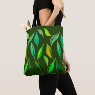 Bolso De Tela Patrón de acuarela de hojas verdes