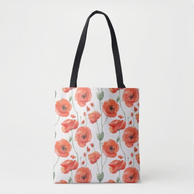 Bolso De Tela Patrón de acuarela de las flores de amapola de dis (Anverso)