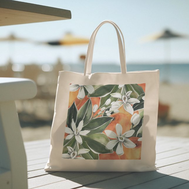Bolso De Tela Patrón de acuarela de Naranja tropical y flores (Subido por el creador)