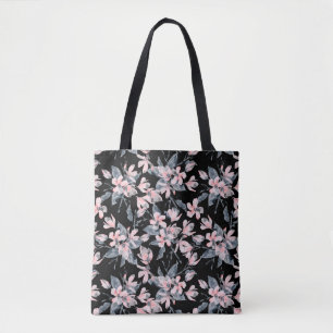 Bolso De Tela Patrón de acuarela floral rosa y gris