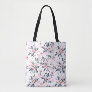 Bolso De Tela Patrón de acuarela floral rosa y gris
