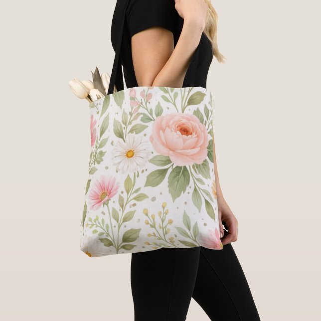 Bolso De Tela Patrón de acuarela floral suave   (Detalle)