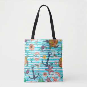 Bolso De Tela Patrón de acuarela sin fisuras con tortugas,