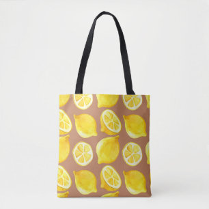 Bolso De Tela Patrón de acuarela sin foco con limones