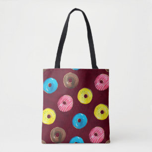 Bolso De Tela Patrón de acuarela sin mar con donuts en rubí