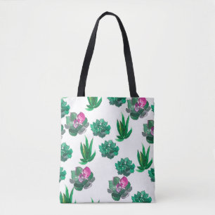 Bolso De Tela Patrón de acuarela sin mar con suculentos
