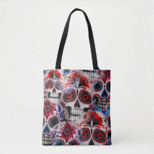 Bolso De Tela Patrón de acuarela sin mar de cráneos de azúcar.