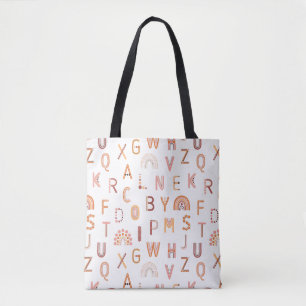 Bolso De Tela Patrón de alfabeto arcoiris diverso