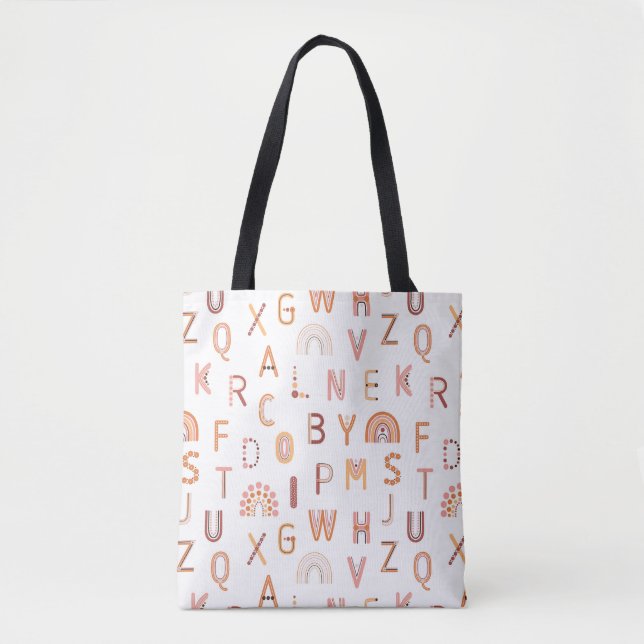Bolso De Tela Patrón de alfabeto arcoiris diverso (Anverso)