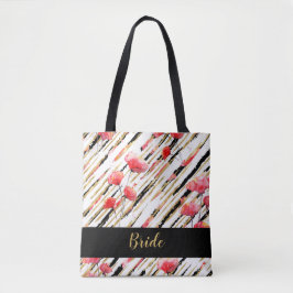 Bolso De Tela *~* Patrón de Amapola Dorado Negro Blanco Rojo
