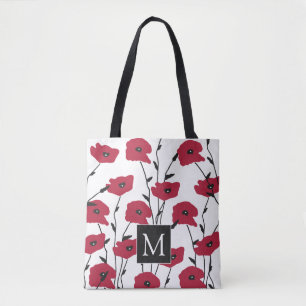 Bolso De Tela Patrón de amapolas con monograma moderno