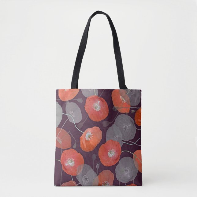 Bolso De Tela Patrón de amapolas rojas (Anverso)