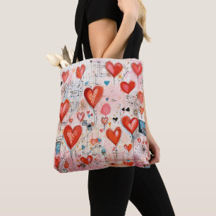Bolso De Tela Patrón de amor caprichoso de los corazones rojos