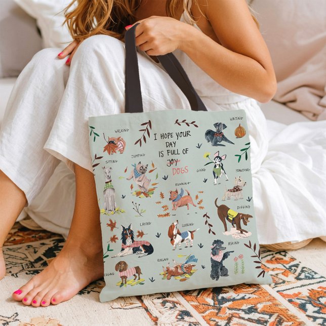 Bolso De Tela Patrón de amor de perro azul lindo (Cute Dogs Illustration Pattern Funny Dog Lover Tote Bag)